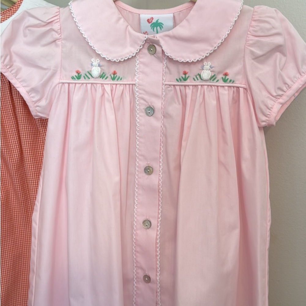 2T Pink Embroidered Easter Bunny Dress